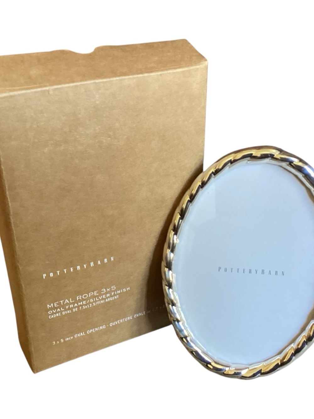 Pottery Barn NEW in box Metal Rope 3X5 Oval Frame Silver Finish